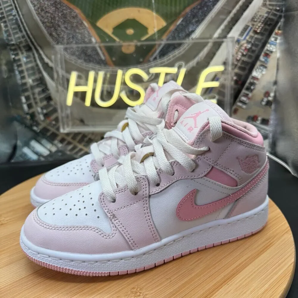Jordan 1 Mid Pearl Pink White Valentines Day (GS) Youth Size 3.5